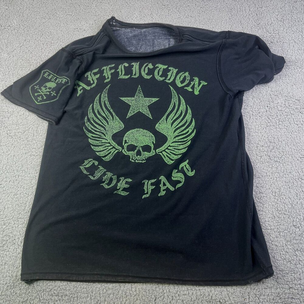 AFFLICTION T Shirt Mens Extra Large Skull Black Live Fast Skulls Motorcycle Y2K